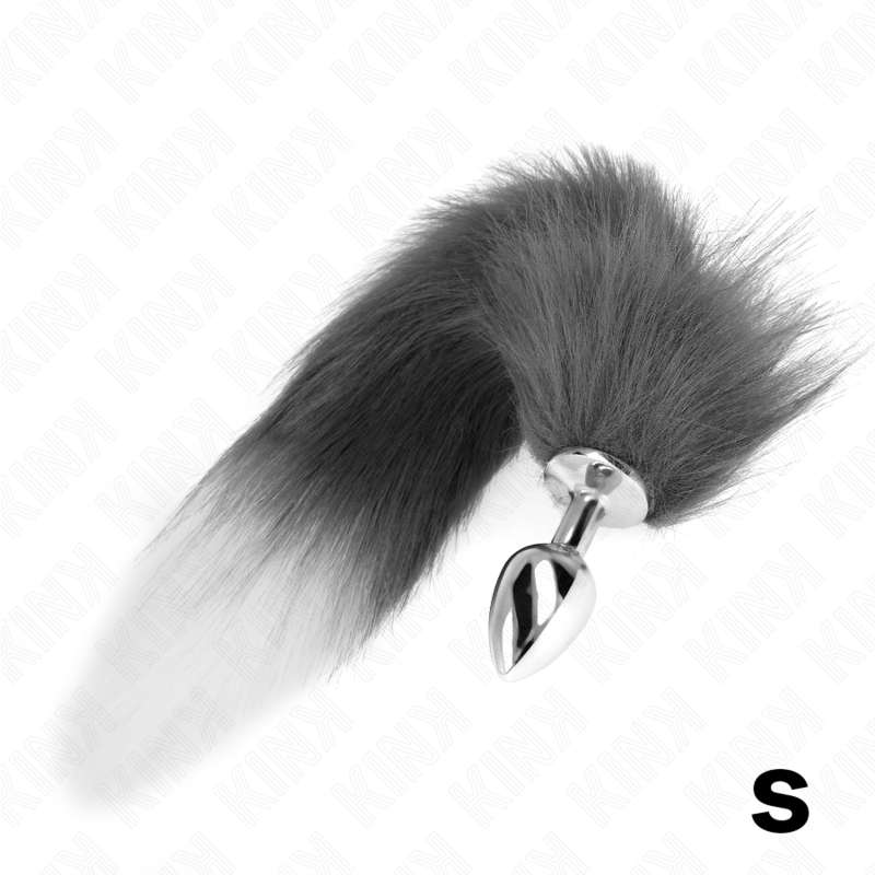 KINK - ANAL PLUG SIZE S 7 X 3 CM WITH SYNTHETIC TAIL 40 CM GREY AND WHITE - Amore24