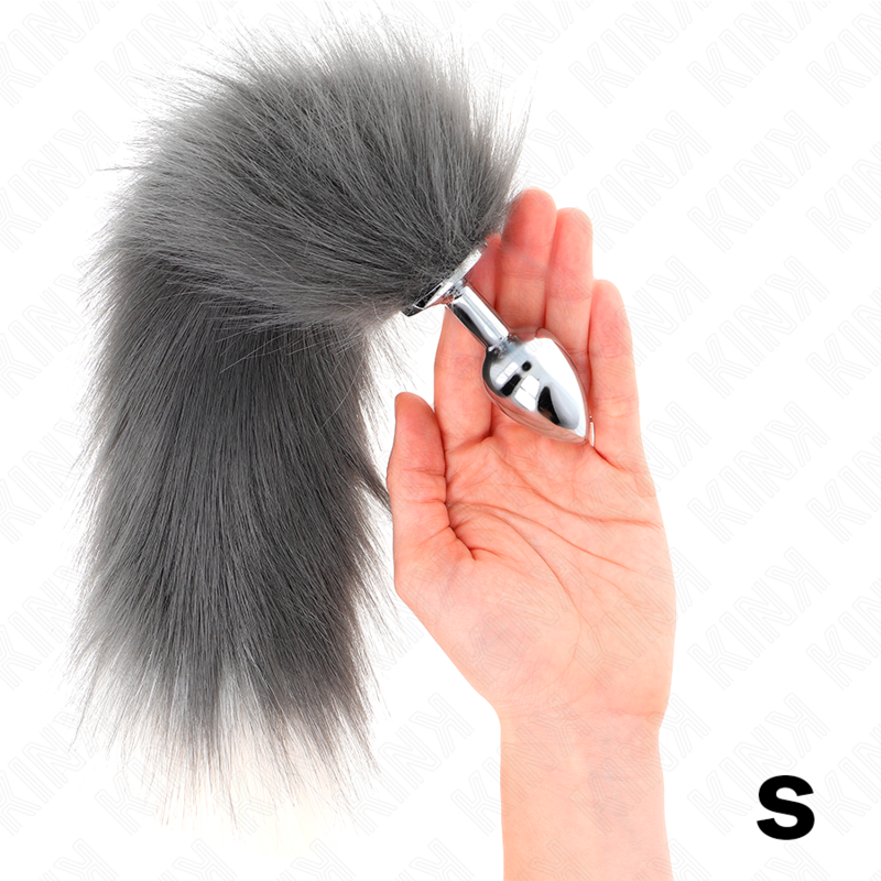 KINK - ANAL PLUG SIZE S 7 X 3 CM WITH SYNTHETIC TAIL 40 CM GREY AND WHITE - Amore24