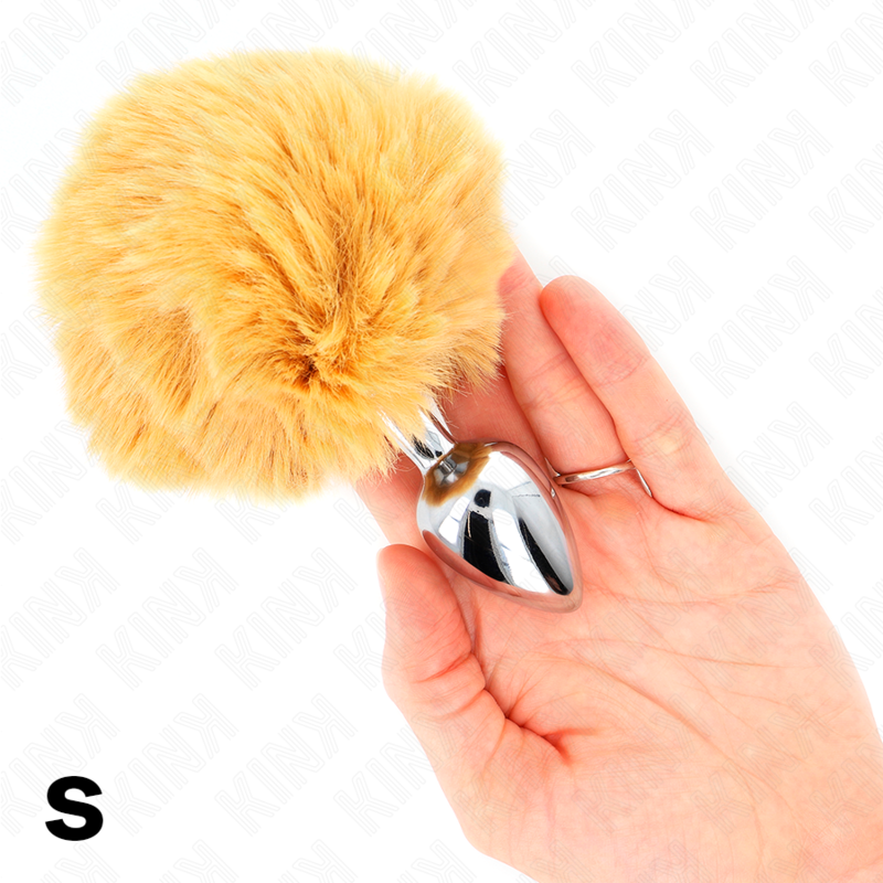 KINK - STAINLESS STEEL PLUG 7 x 3 CM WITH BEIGE FAUX FUR RABBIT TAIL 8 CM - Amore24