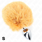 KINK - STAINLESS STEEL PLUG 7 x 3 CM WITH BEIGE FAUX FUR RABBIT TAIL 8 CM - Amore24