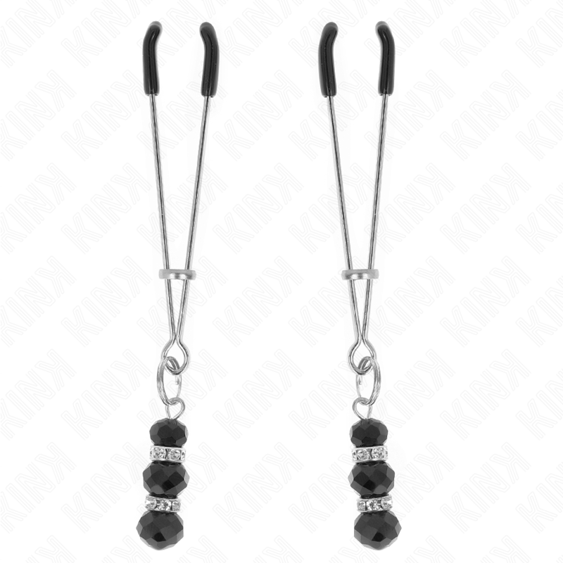 KINK - GOLD THIN NIPPLE CLAMPS WITH 3 BLACK GLASS BEADS 7 CM - Amore24