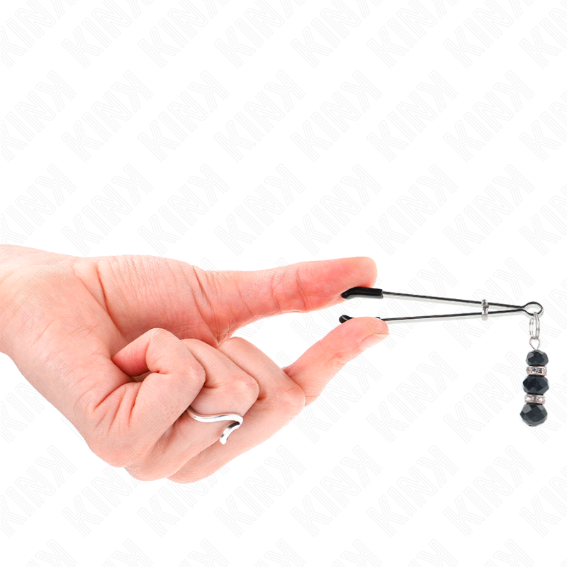 KINK - GOLD THIN NIPPLE CLAMPS WITH 3 BLACK GLASS BEADS 7 CM - Amore24