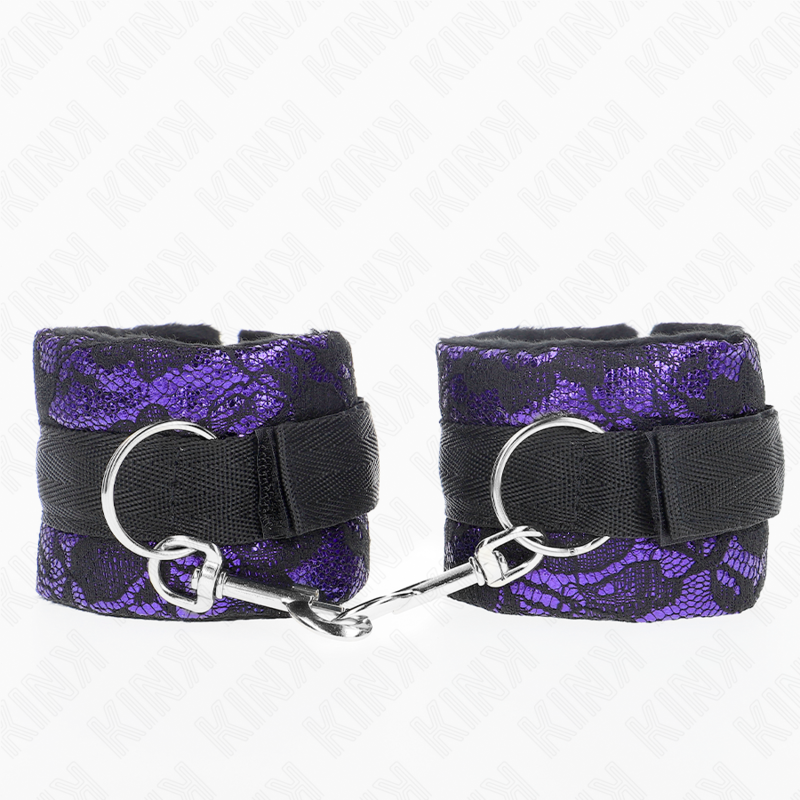 KINK - SHORT VELVET LACE WRIST RESTRAINTS AND NYLON BIND PURPLE / BLACK 23 X 6.5 CM - Amore24