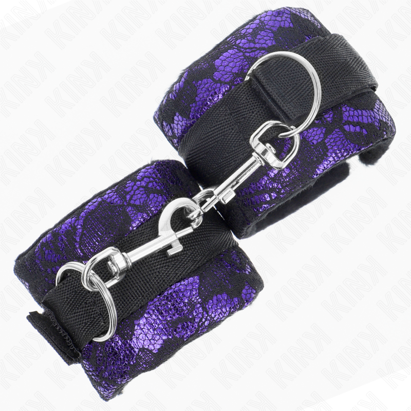 KINK - SHORT VELVET LACE WRIST RESTRAINTS AND NYLON BIND PURPLE / BLACK 23 X 6.5 CM - Amore24
