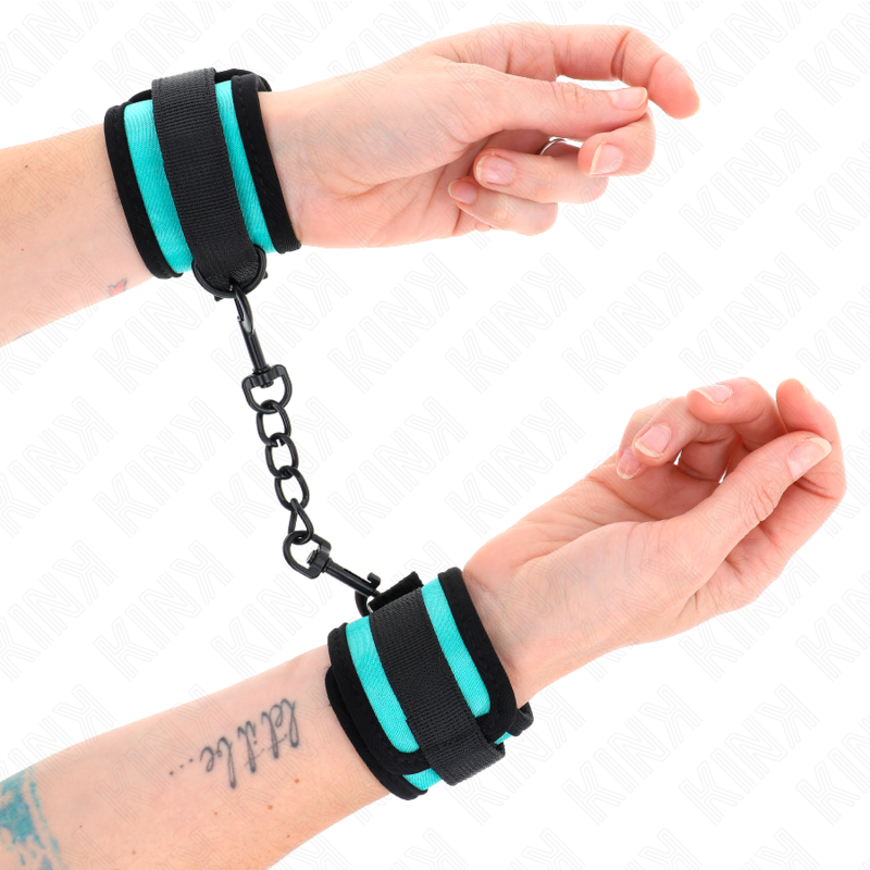 KINK - HOOK AND LOOP NYLON BIND WRIST RESTRAINTS BLACK-BLUE ADJUSTABLE 18-32 CM X 5 CM - Amore24