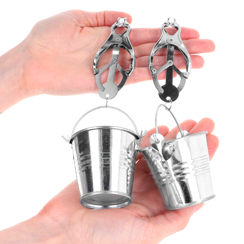 KINK - JAPANESE CLOVER NIPPLE CLAMPS WITH BUCKETS SILVER - Amore24
