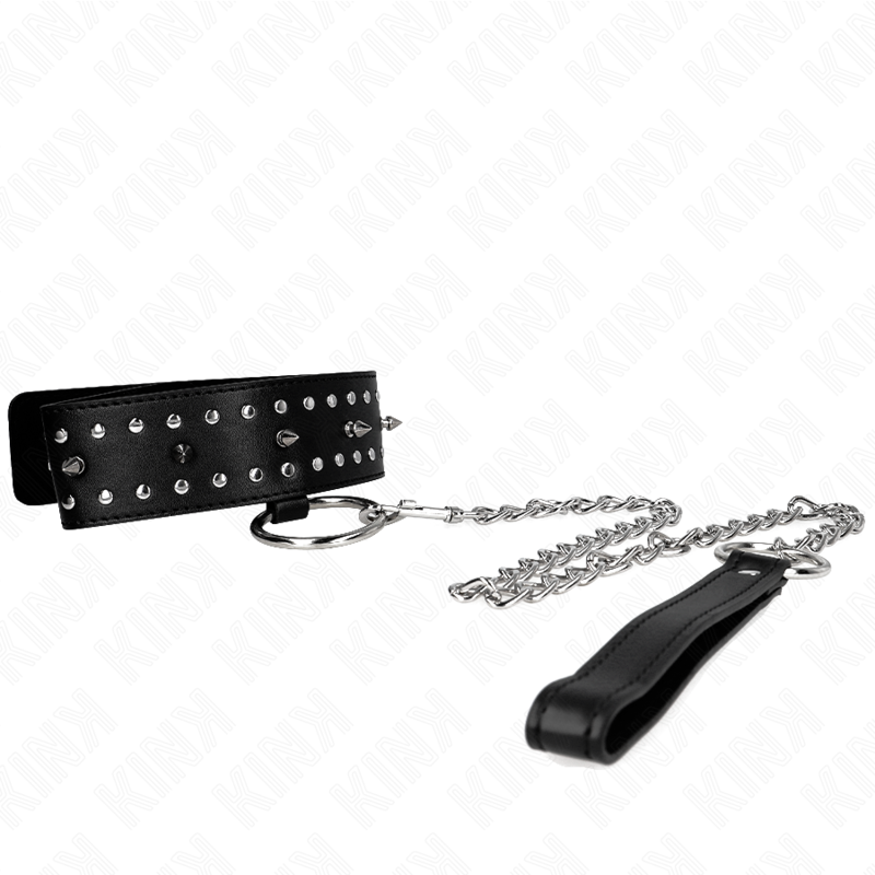 KINK - NECKLACE WITH LEASH 65 CM WITH SILVER STUDS MODEL 1 ADJUSTABLE 36-43 CM X 5 CM - Amore24