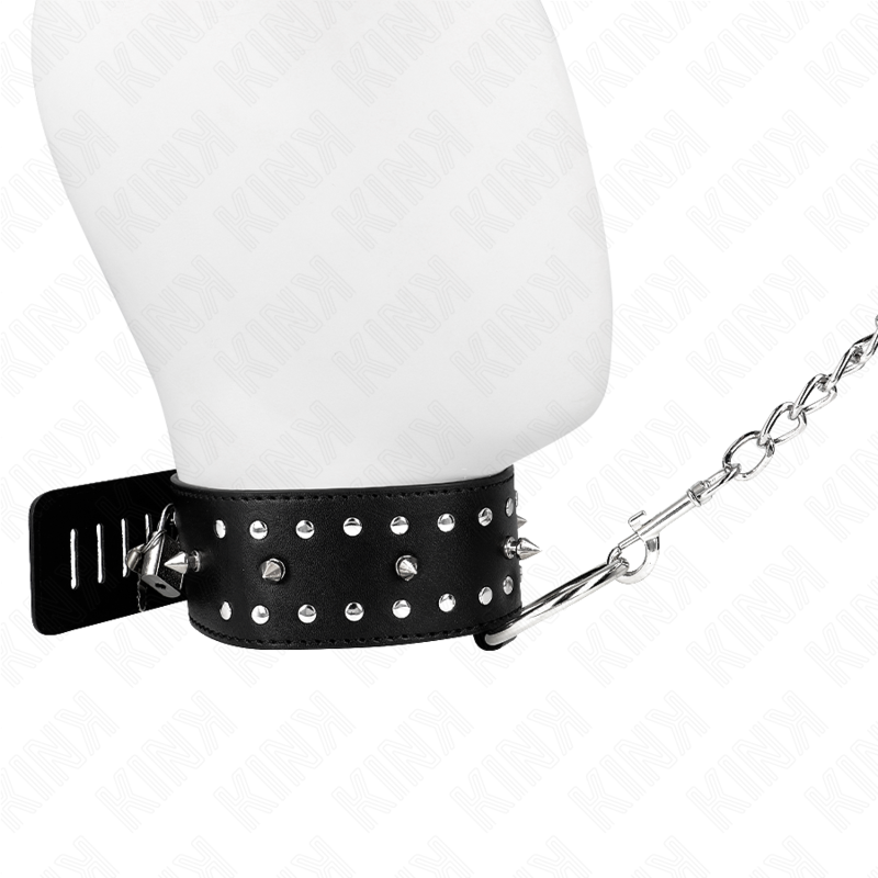 KINK - NECKLACE WITH LEASH 65 CM WITH SILVER STUDS MODEL 1 ADJUSTABLE 36-43 CM X 5 CM - Amore24