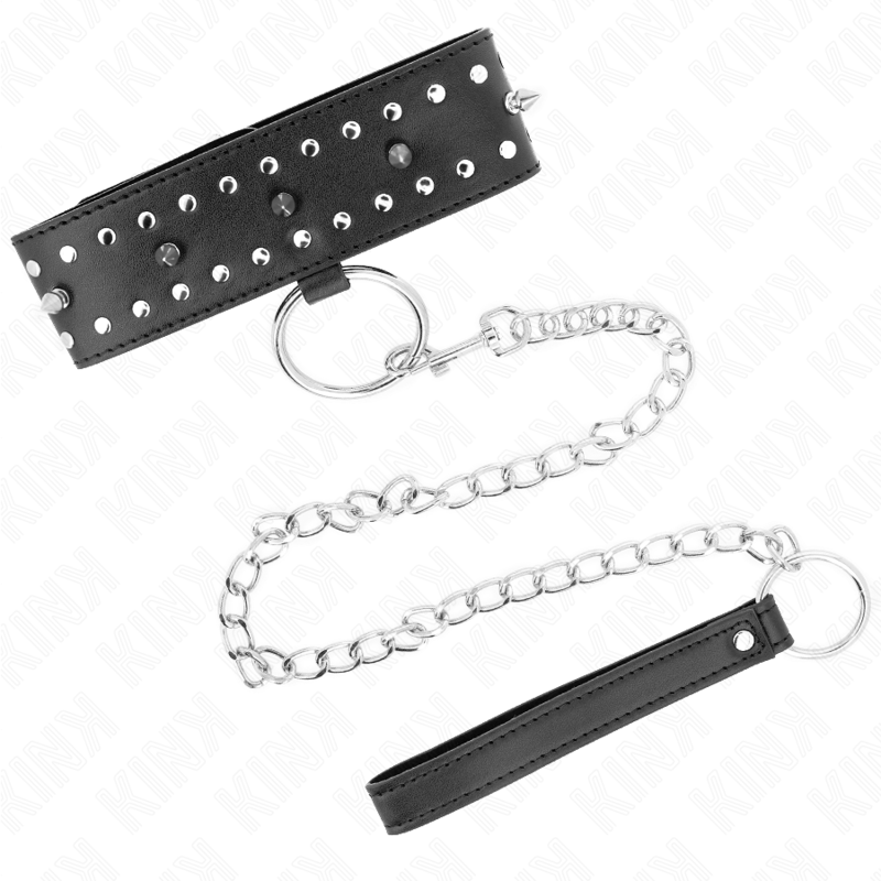 KINK - NECKLACE WITH LEASH 65 CM WITH SILVER STUDS MODEL 1 ADJUSTABLE 36-43 CM X 5 CM - Amore24