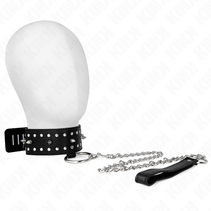 KINK - NECKLACE WITH LEASH 65 CM WITH SILVER STUDS MODEL 1 ADJUSTABLE 36-43 CM X 5 CM - Amore24
