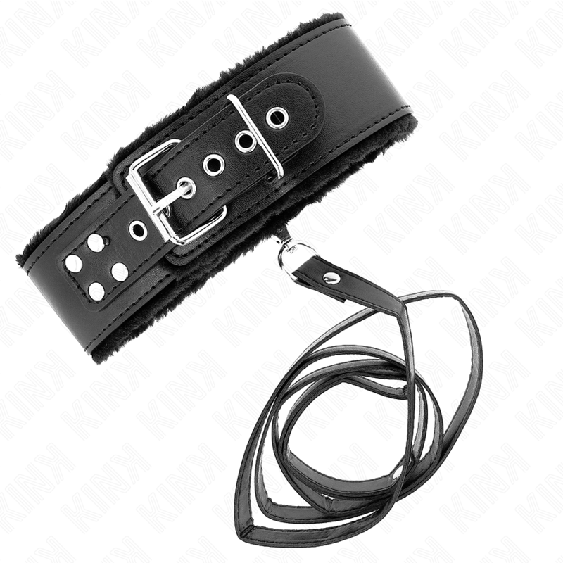 KINK - NECKLACE WITH LEASH 116 CM WITH SILVER STUDS MODEL 4 BLACK ADJUSTABLE 40-48 CM X 6 CM - Amore24