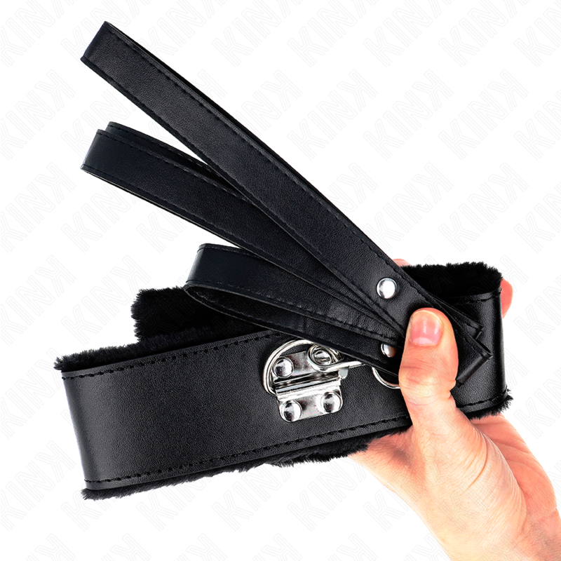 KINK - NECKLACE WITH LEASH 116 CM WITH SILVER STUDS MODEL 4 BLACK ADJUSTABLE 40-48 CM X 6 CM - Amore24