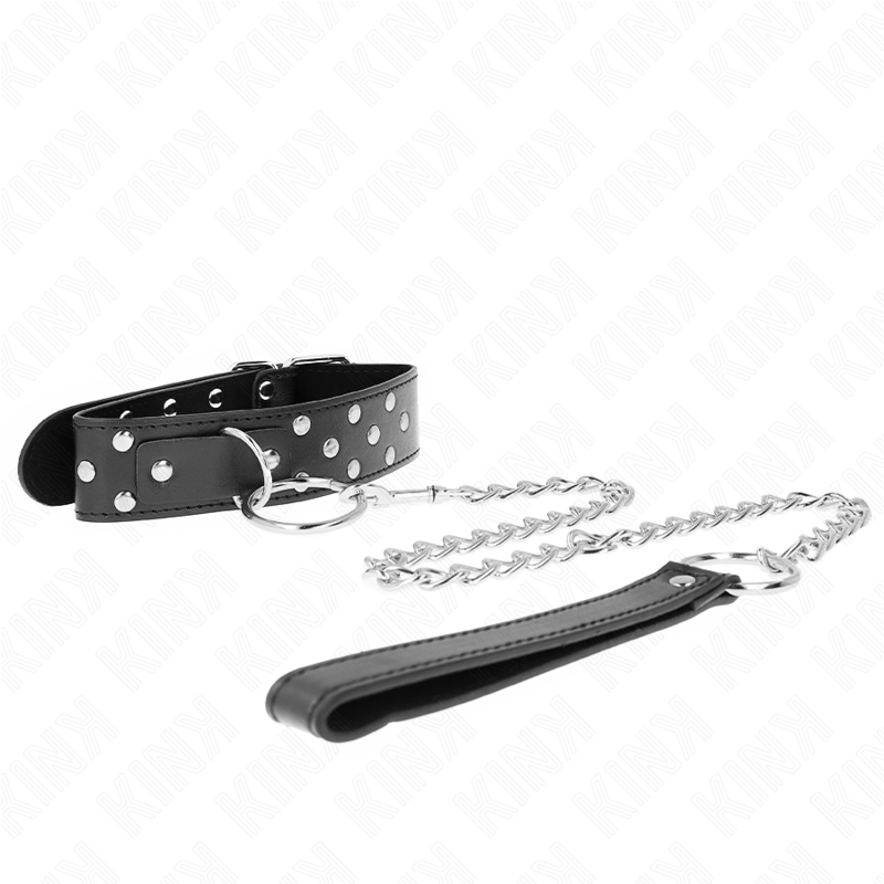 KINK - RING RIVET STRAP NECKLACE WITH BELT 65 CM BLACK ADJUSTABLE 36-50 CM X 3.8 CM - Amore24