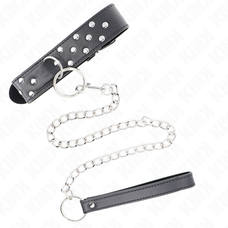KINK - RING RIVET STRAP NECKLACE WITH BELT 65 CM BLACK ADJUSTABLE 36-50 CM X 3.8 CM - Amore24