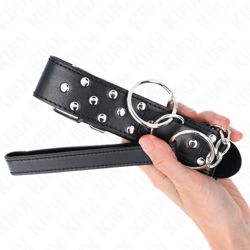 KINK - RING RIVET STRAP NECKLACE WITH BELT 65 CM BLACK ADJUSTABLE 36-50 CM X 3.8 CM - Amore24