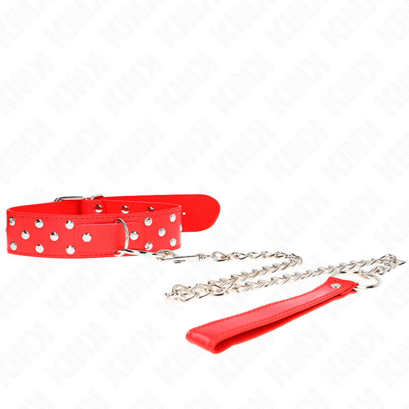 KINK - RING RIVET STRAP NECKLACE WITH BELT 65 CM RED ADJUSTABLE 36-50 CM X 3.8 CM - Amore24