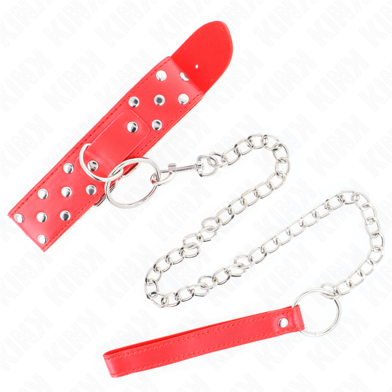 KINK - RING RIVET STRAP NECKLACE WITH BELT 65 CM RED ADJUSTABLE 36-50 CM X 3.8 CM - Amore24