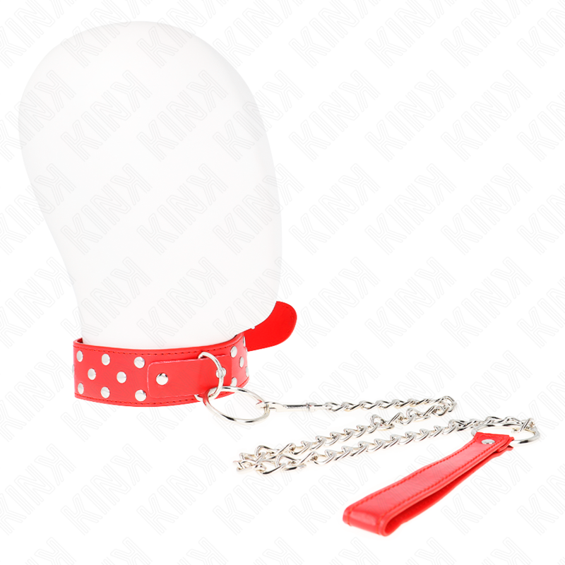 KINK - RING RIVET STRAP NECKLACE WITH BELT 65 CM RED ADJUSTABLE 36-50 CM X 3.8 CM - Amore24