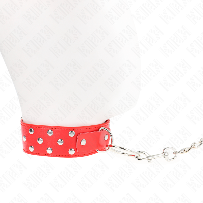 KINK - RING RIVET STRAP NECKLACE WITH BELT 65 CM RED ADJUSTABLE 36-50 CM X 3.8 CM - Amore24