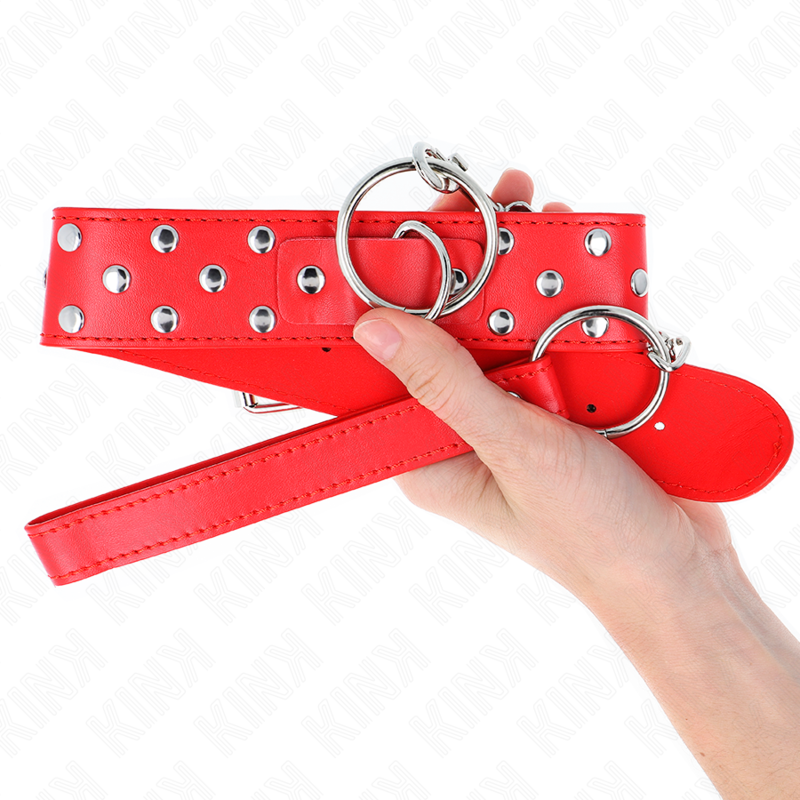 KINK - RING RIVET STRAP NECKLACE WITH BELT 65 CM RED ADJUSTABLE 36-50 CM X 3.8 CM - Amore24