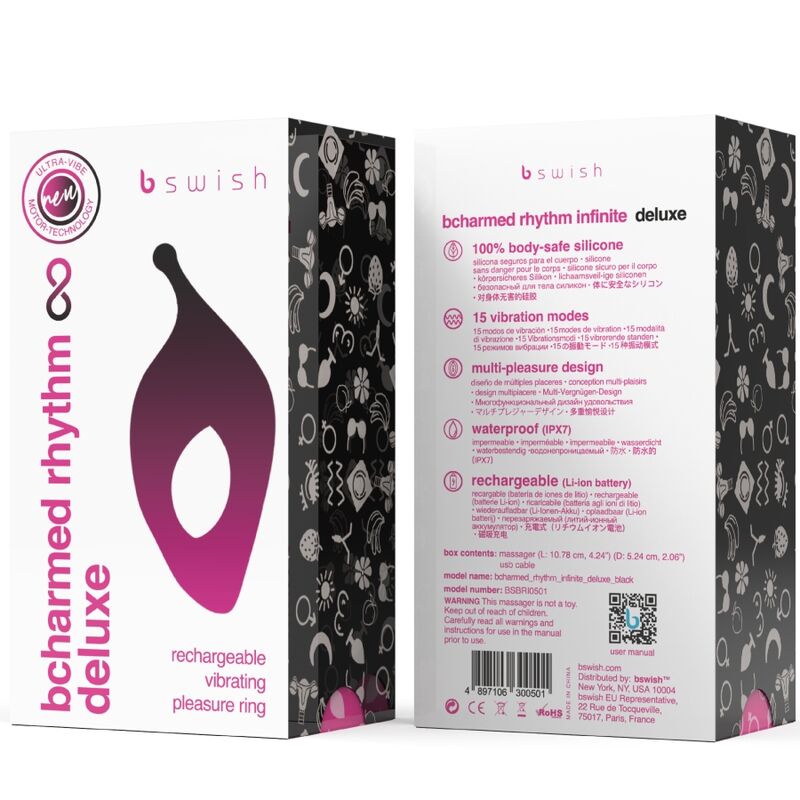 B SWISH - BCHARMED RHYTHM INFINITE DELUXE PENIS RING 15 VIBRATIONS BLACK - Amore24