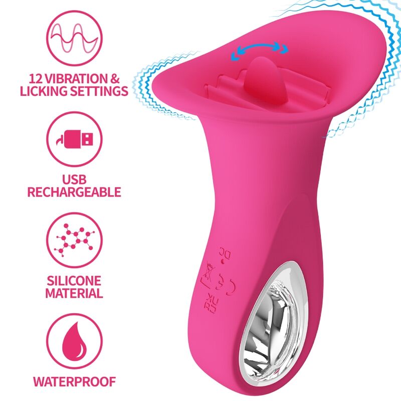 PRETTY LOVE - CLYDE ORAL VIBRATOR VIBRATING TONGUE 12 VIBRATIONS PINK - Amore24