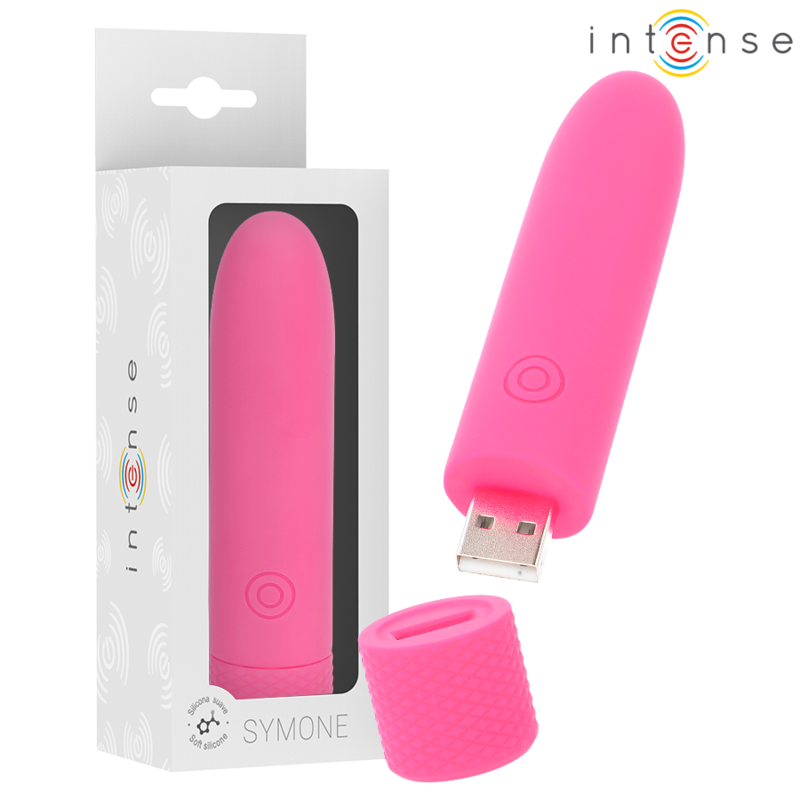 INTENSE - SYMONE USB RECHARGEABLE VIBRATING BULLET 8 VIBRATIONS PINK 10 X 2.2 CM - Amore24