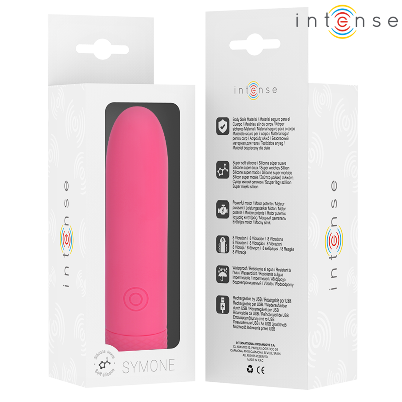 INTENSE - SYMONE USB RECHARGEABLE VIBRATING BULLET 8 VIBRATIONS PINK 10 X 2.2 CM - Amore24
