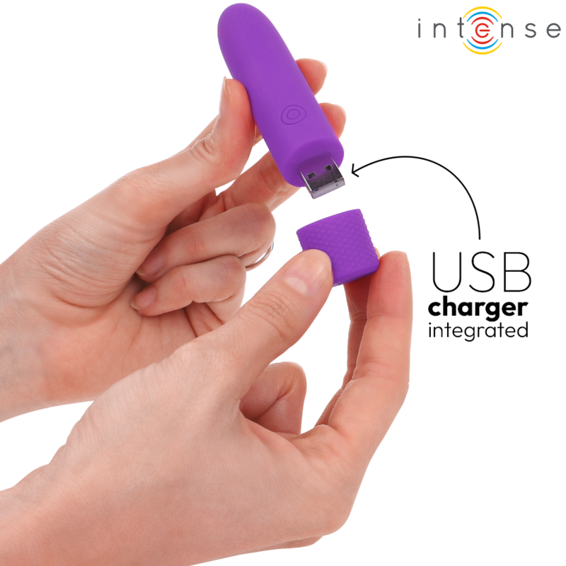 INTENSE - SYMONE USB RECHARGEABLE VIBRATING BULLET 8 VIBRATIONS PURPLE 10 X 2.2 CM - Amore24