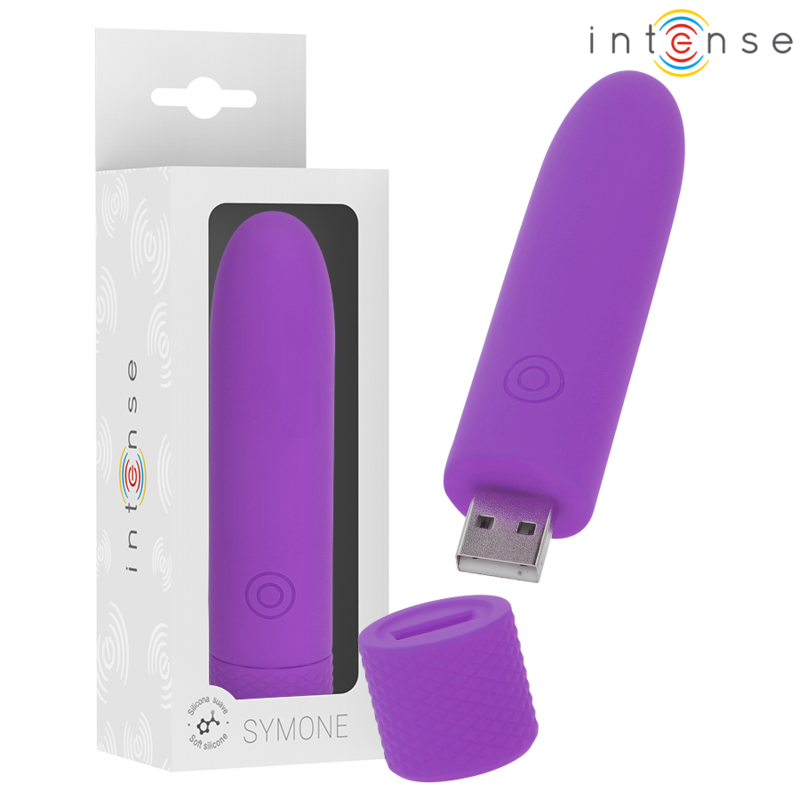INTENSE - SYMONE USB RECHARGEABLE VIBRATING BULLET 8 VIBRATIONS PURPLE 10 X 2.2 CM - Amore24
