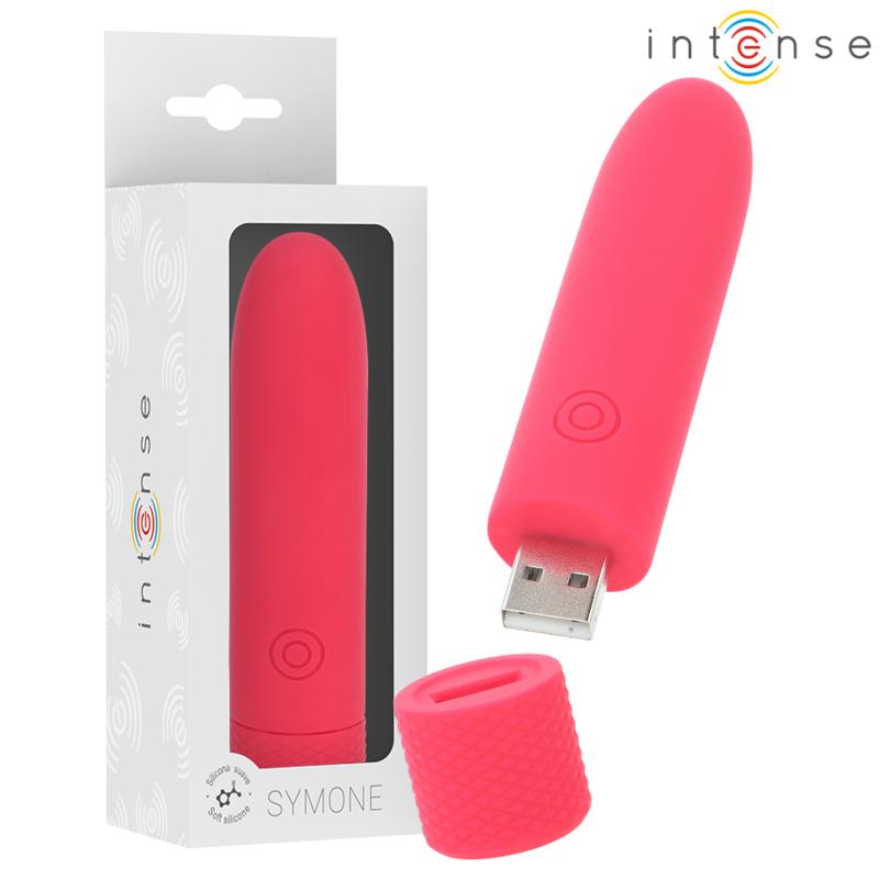 INTENSE - SYMONE USB RECHARGEABLE VIBRATING BULLET 8 VIBRATIONS RED 10 X 2.2 CM - Amore24