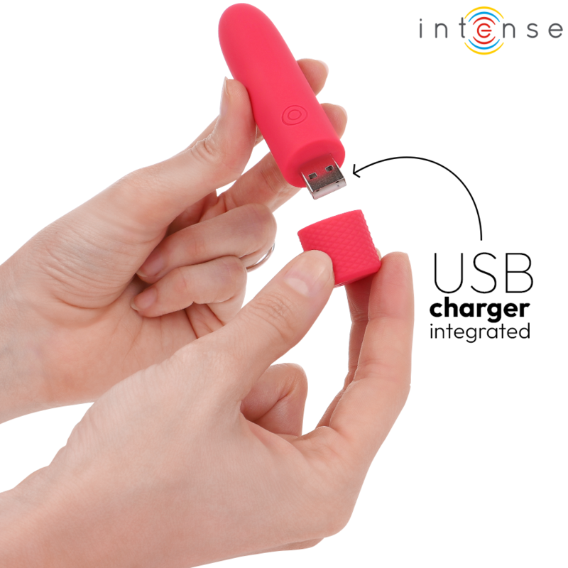 INTENSE - SYMONE USB RECHARGEABLE VIBRATING BULLET 8 VIBRATIONS RED 10 X 2.2 CM - Amore24