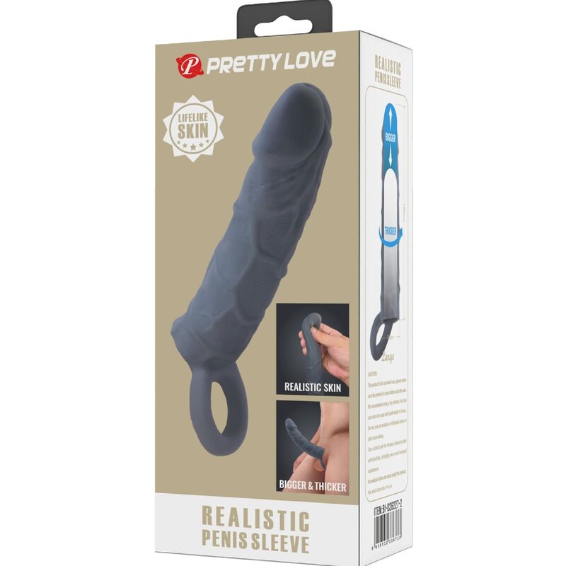 PRETTY LOVE - REALISTIC SKIN PENIS SLEEVE DARK GREY - Amore24