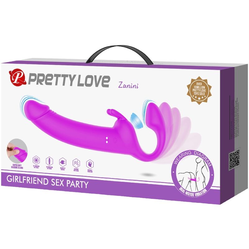 PRETTY LOVE - ZANINI STRAPLESS STRAP-ON 10 VIBRATIONS PURPLE - Amore24