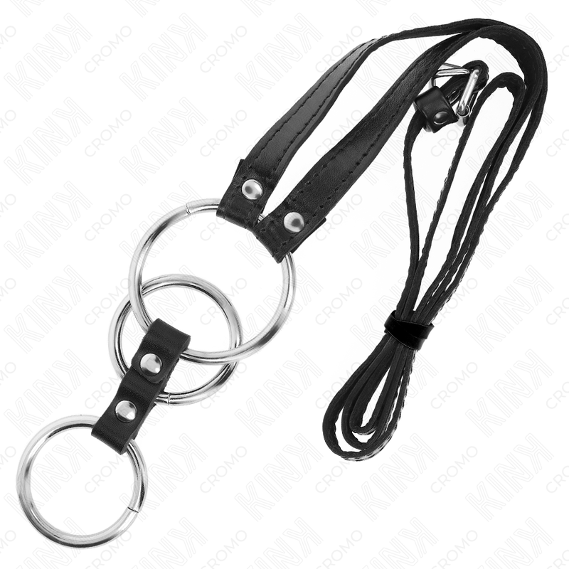 KINK - TRIPLE METAL PENIS RING 3.8 CM TO 5 CM WITH LEATHER BELT 112 CM - Amore24