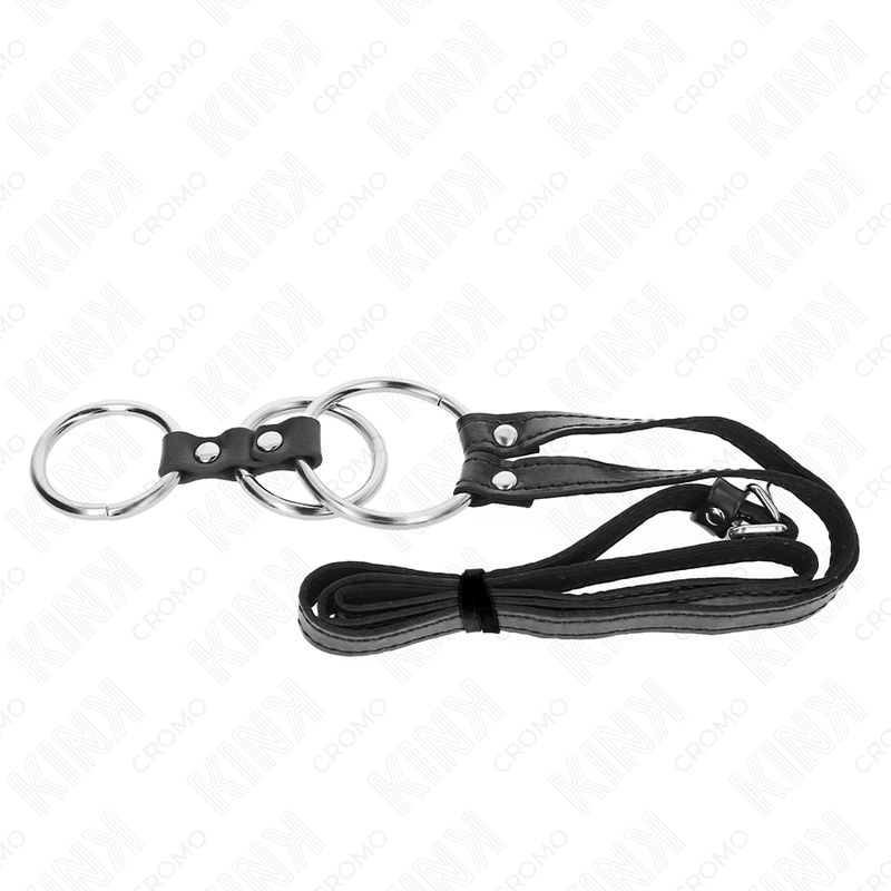 KINK - TRIPLE METAL PENIS RING 3.8 CM TO 5 CM WITH LEATHER BELT 112 CM - Amore24