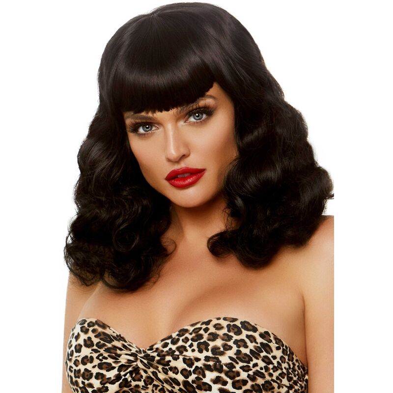 LEG AVENUE - CURLY RETRO WIG WITH BANGS LUMINISCENT BLACK - Amore24