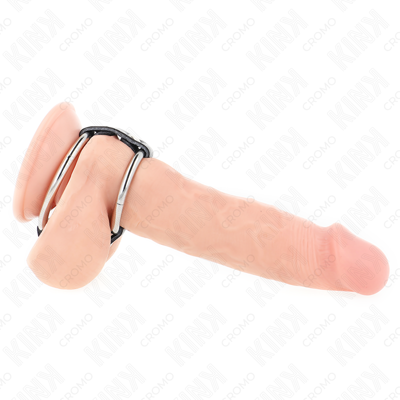 KINK - DOUBLE METAL PENIS RING 3.8 CM TO 5 CM CONNECTED WITH LEATHER - Amore24