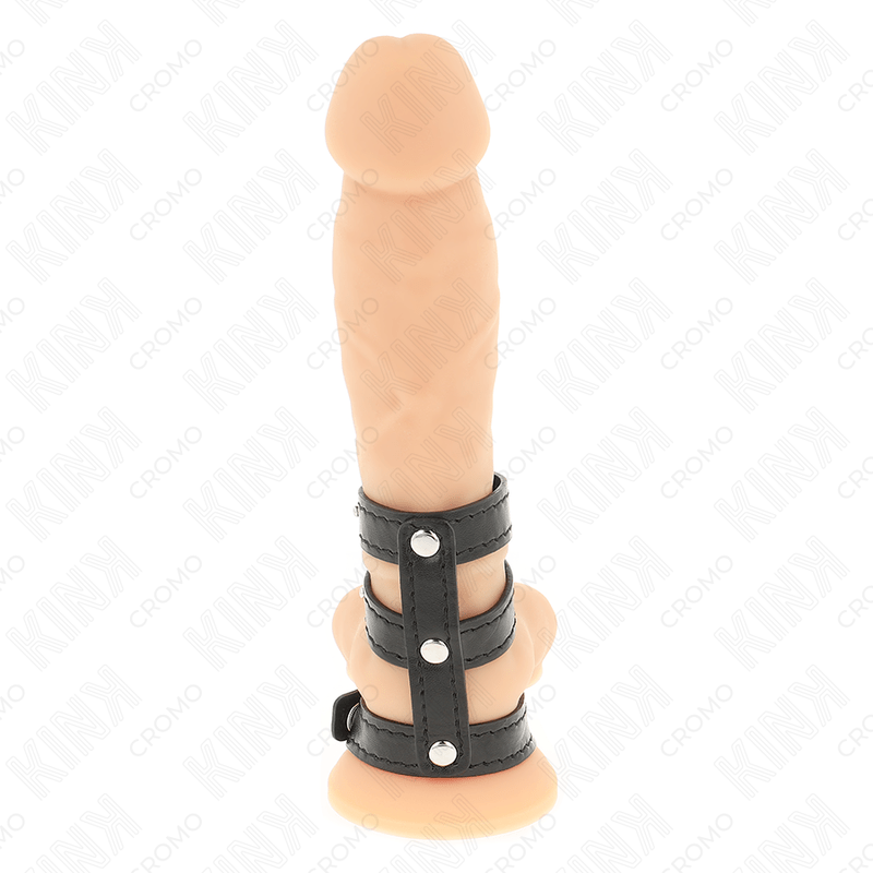 KINK - TRIPLE LEATHER PENIS RING WITH PRESSURE CLOSURE - Amore24