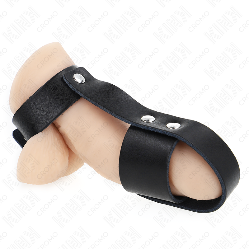 KINK - LEATHER PENIS CAGE RING WITH ADJUSTABLE BALL DIVIDER - Amore24