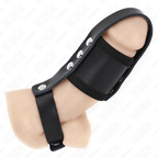 KINK - LEATHER PENIS CAGE RING WITH ADJUSTABLE COATED BALL DIVIDER STRAP - Amore24