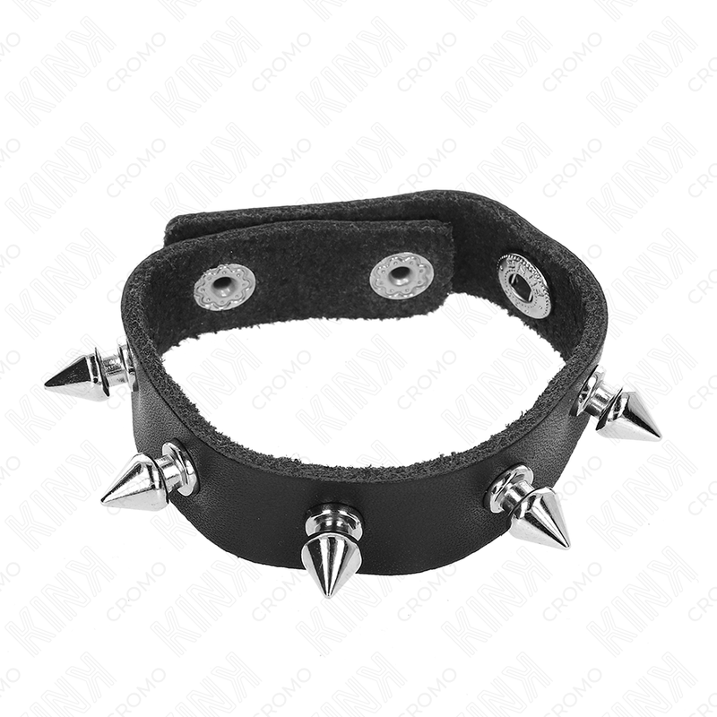 KINK - LEATHER PENIS RING WITH PRESSURE CLOSURE RED LINING 21 X 1.5 CM - Amore24