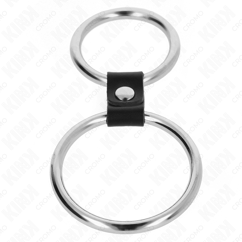 KINK - DOUBLE METAL PENIS RING 3.7 CM TO 5 CM CONNECTED BY LEATHER STRAP MODEL 1 - Amore24