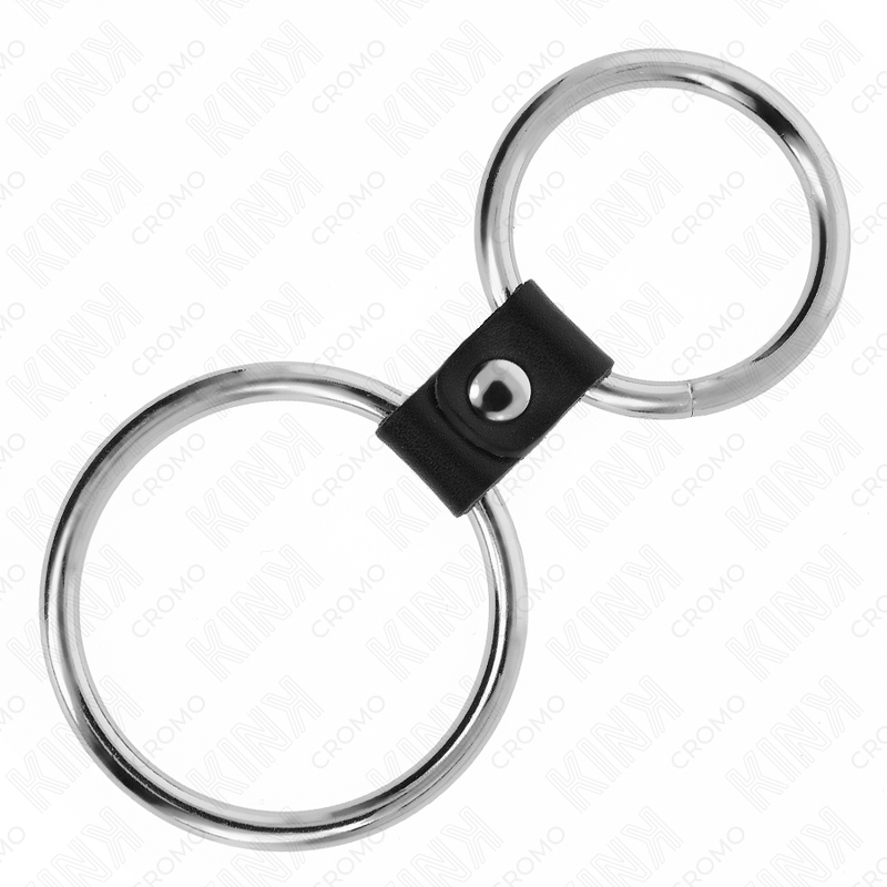 KINK - DOUBLE METAL PENIS RING 3.7 CM TO 5 CM CONNECTED BY LEATHER STRAP MODEL 1 - Amore24