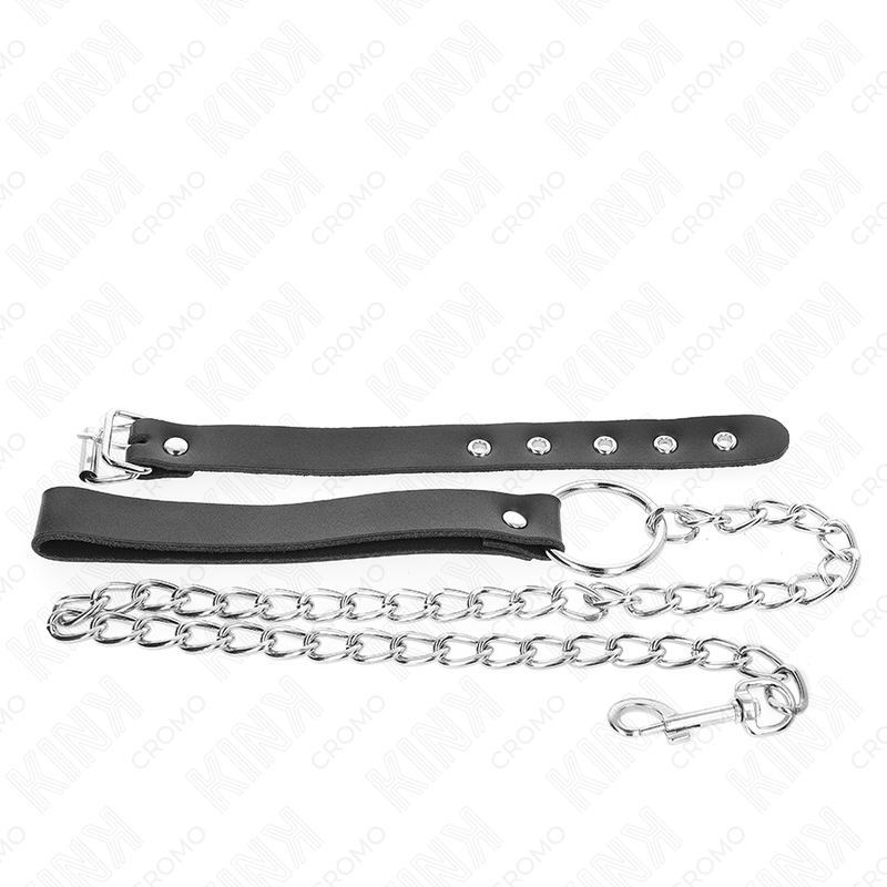 KINK - LEATHER PENIS RING WITH STRAP 21.5 X 2 CM AND METAL CHAIN 60 CM - Amore24
