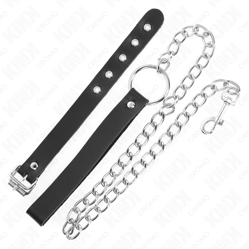KINK - LEATHER PENIS RING WITH STRAP 21.5 X 2 CM AND METAL CHAIN 60 CM - Amore24