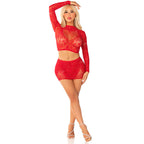 LEG AVENUE - SHINY NET CROP + MINI SKIRT RED - Amore24