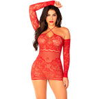 LEG AVENUE - OFF-SHOULDER LONG-SLEEVED MESH MINI DRESS RED - Amore24