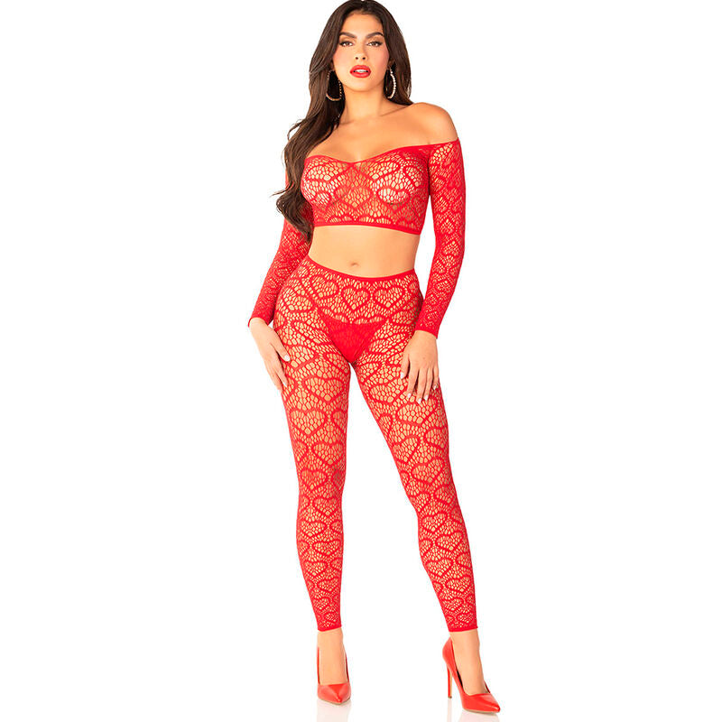 LEG AVENUE - CROP TOP + STOCKINGS RED ONE SIZE - Amore24