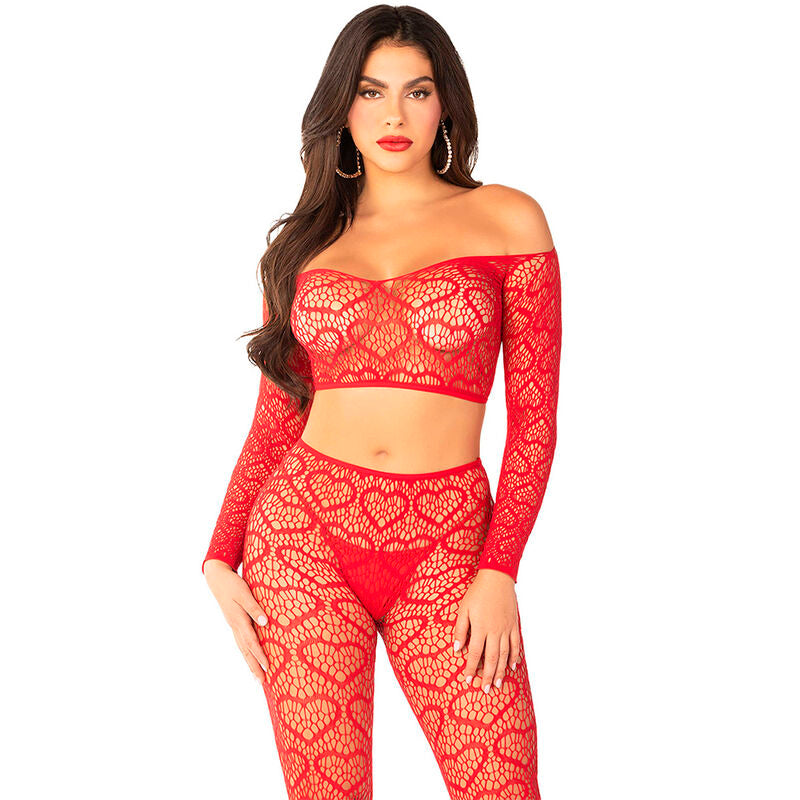LEG AVENUE - CROP TOP + STOCKINGS RED ONE SIZE - Amore24